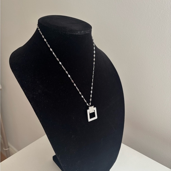 Silver Square Pendant Necklace - Women’s Elegant Silver Jewelry - Picture 3 of 7